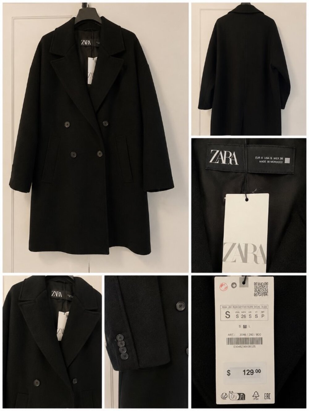 Zara Double-Breasted Oversized Coat 🖤 NWT Size Small - Picture 1 of 3